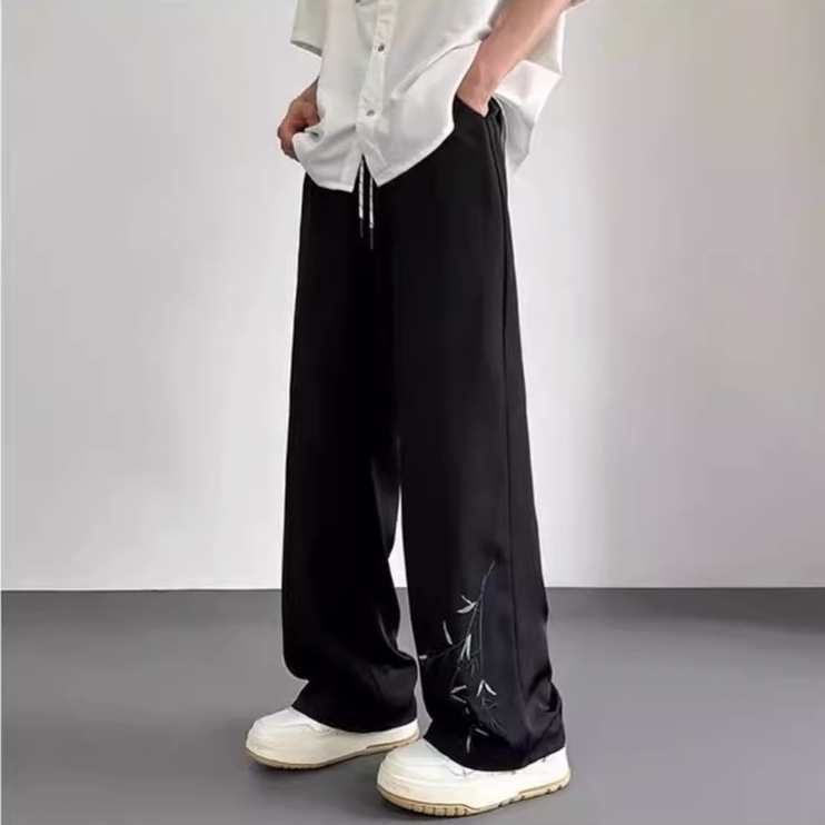 Muške ljetne hlače od Ice Silk s teksturom bambusa, kineski stil, opušteno krojenje, veličina plus