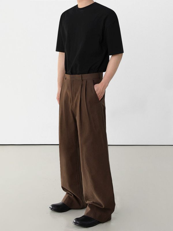 MYQ Maillard retro muške hlače, ljetne široke hlače, drapirani kroj, korejski casual stil
