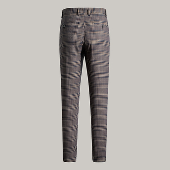 Muške hlače s škotskim karom, ljetne tanke, ravne krojenje, elastične, cropped dužine, za poslovni casual stil