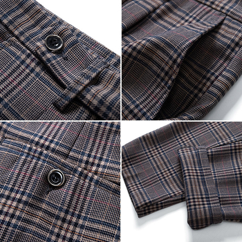 Muške hlače s škotskim karom, ljetne tanke, ravne krojenje, elastične, cropped dužine, za poslovni casual stil
