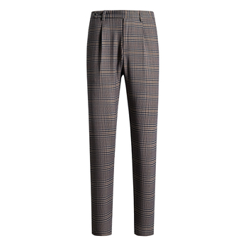 Muške hlače s škotskim karom, ljetne tanke, ravne krojenje, elastične, cropped dužine, za poslovni casual stil
