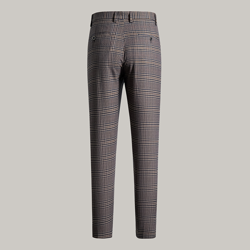 Muške hlače s škotskim karom, ljetne tanke, ravne krojenje, elastične, cropped dužine, za poslovni casual stil