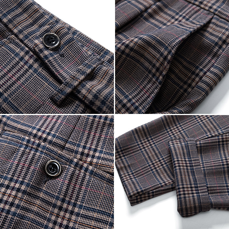 Muške hlače s škotskim karom, ljetne tanke, ravne krojenje, elastične, cropped dužine, za poslovni casual stil