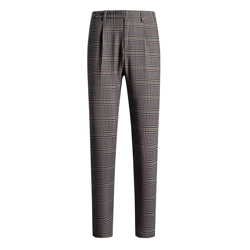Muške hlače s škotskim karom, ljetne tanke, ravne krojenje, elastične, cropped dužine, za poslovni casual stil