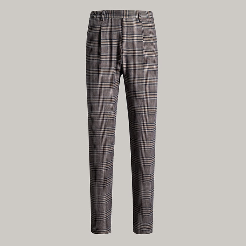 Muške hlače s škotskim karom, ljetne tanke, ravne krojenje, elastične, cropped dužine, za poslovni casual stil