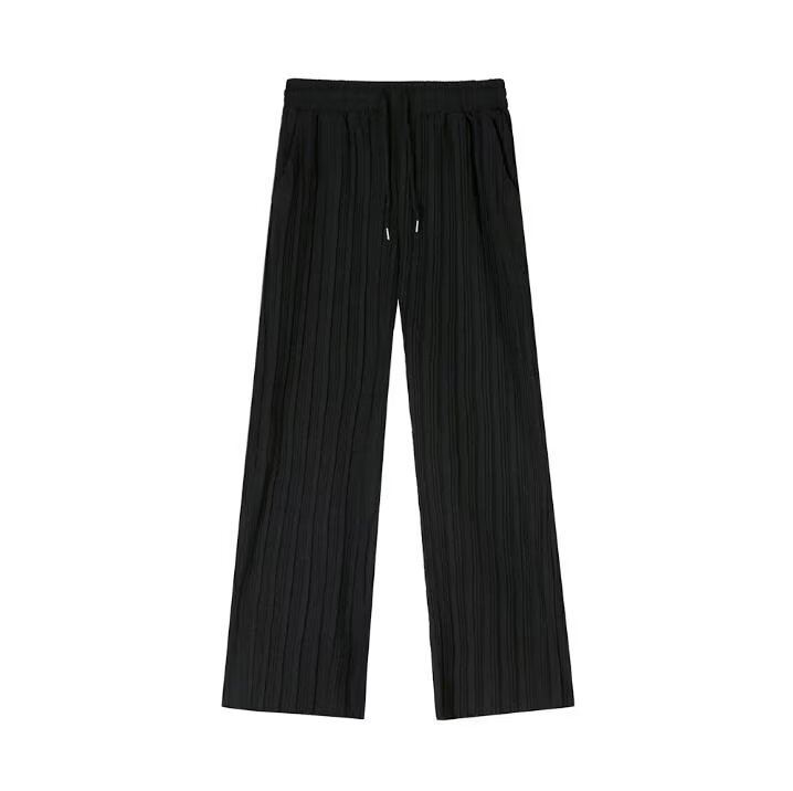 Muške hlače od ice-silk, plisirane, ljeto, korejskog stila, ravni kroj, široke nogavice, skraćena duljina, casual hlače za ljeto
