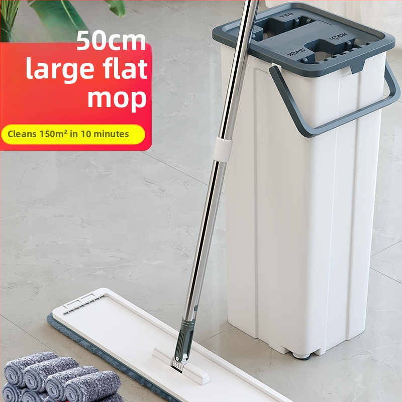 50 cm veliki plosnati mop za suho i mokro čišćenje, s ručkom od nehrđajućeg čelika – Ultra-fina vlakna, izdržljiv mop za pod
