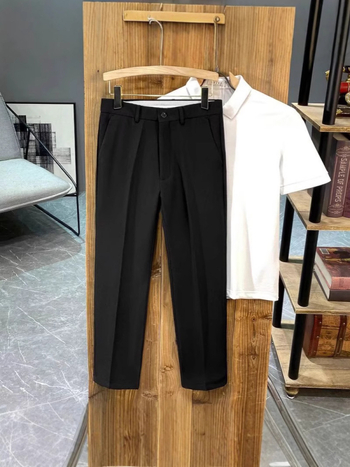 Muške ljetne hlače s drapiranim krojem, cropped dužina, slim fit, korejski stil, poslovno casual, bez glačanja