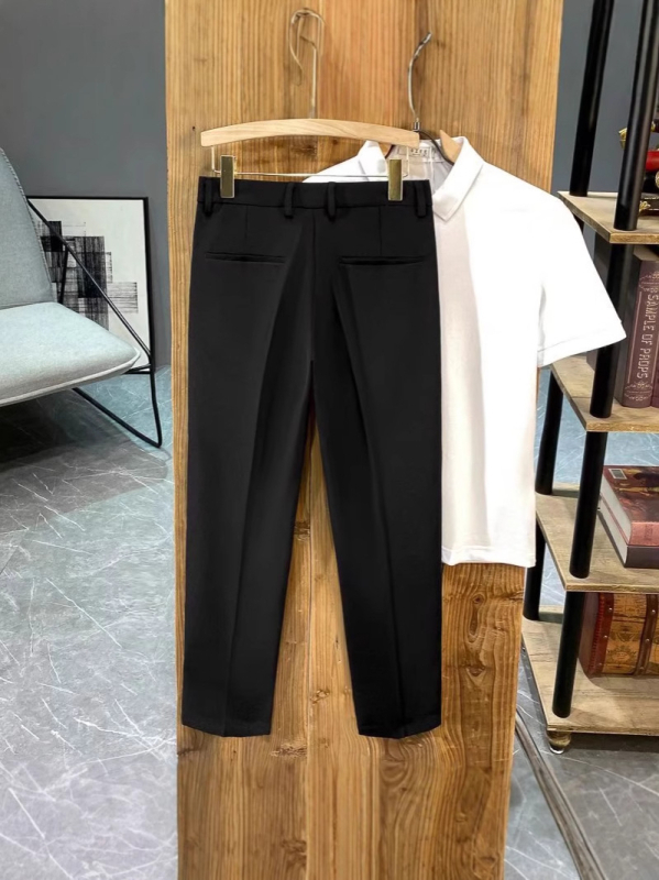 Muške ljetne hlače s drapiranim krojem, cropped dužina, slim fit, korejski stil, poslovno casual, bez glačanja