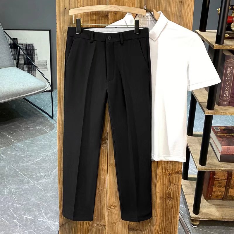 Muške ljetne hlače s drapiranim krojem, cropped dužina, slim fit, korejski stil, poslovno casual, bez glačanja