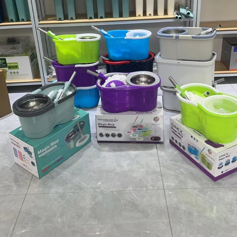 Set kanta za mop s kotačićima, nehrđajući čelik, rotirajući, mokro i suho čišćenje bez korištenja ruku