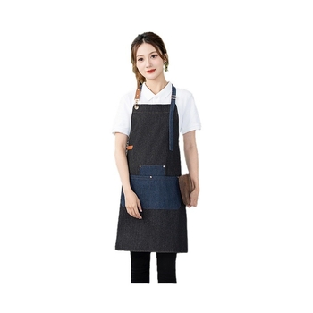 Džins pregača, podesiva, jednobojna boja, otporna na masnoće, zadebljana, za kuhinju kod kuće i restorane s toplim jelima, s mogućnošću prilagodbe logotipa, korejski stil, podesivi vratni kaiš