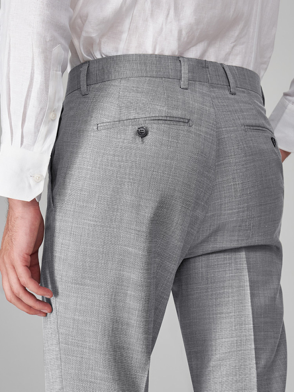 Muške hlače u talijanskom stilu, slim-fit, bez glačanja, siva teksturirana tkanina, proljetno-ljetne poslovne hlače