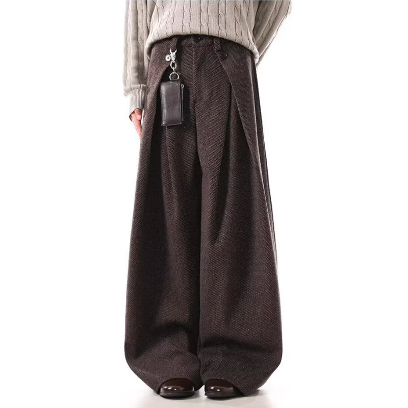 Hlače za muškarce u Old Money stilu s uzorkom Houndstooth, plisirane, s drapiranjem, otporne na nabor, blago široke, ravna nogavica, poslovni casual