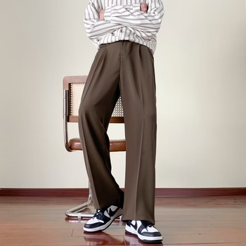 Muške smeđe hlače sa širokim krojem, japanski vintage stil, drapirane do poda, svestran korejski stil, opuštena ravna kroja