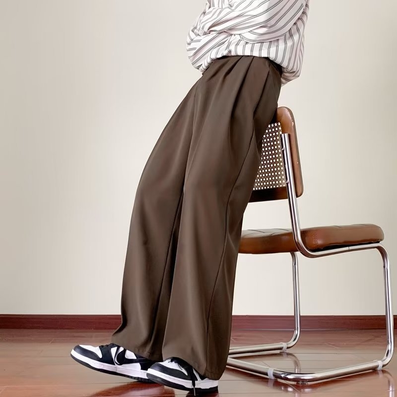 Muške smeđe hlače sa širokim krojem, japanski vintage stil, drapirane do poda, svestran korejski stil, opuštena ravna kroja