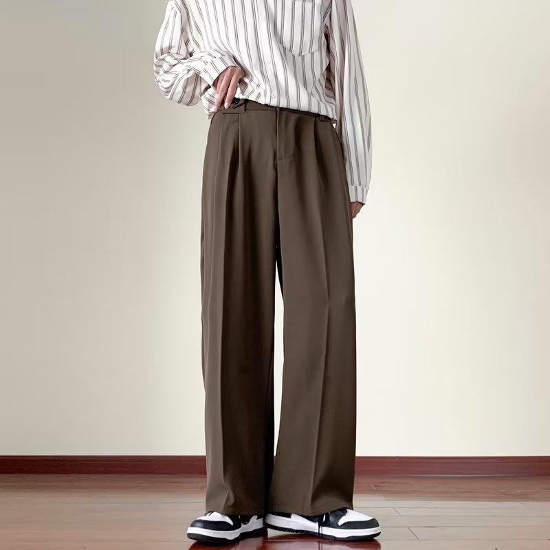 Muške smeđe hlače sa širokim krojem, japanski vintage stil, drapirane do poda, svestran korejski stil, opuštena ravna kroja