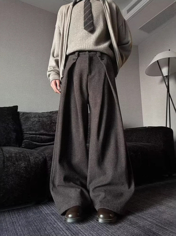 Muške hlače u uzorku haunstooth, plisirane u A-liniji, s drape efektom, otporne na nabore, blago široke nogavice, poslovno casual stil