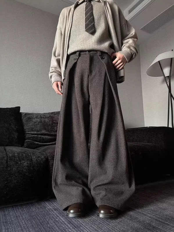 Muške hlače u uzorku haunstooth, plisirane u A-liniji, s drape efektom, otporne na nabore, blago široke nogavice, poslovno casual stil