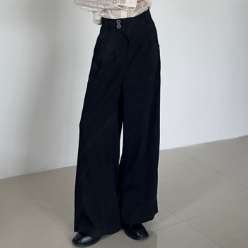 Muške hlače s dvostrukim plisiranjem, širokih nogavica, ravni kroj, visoki struk, duljina do poda, inspirirane japanskim stilom, casual, novi kineski stil.