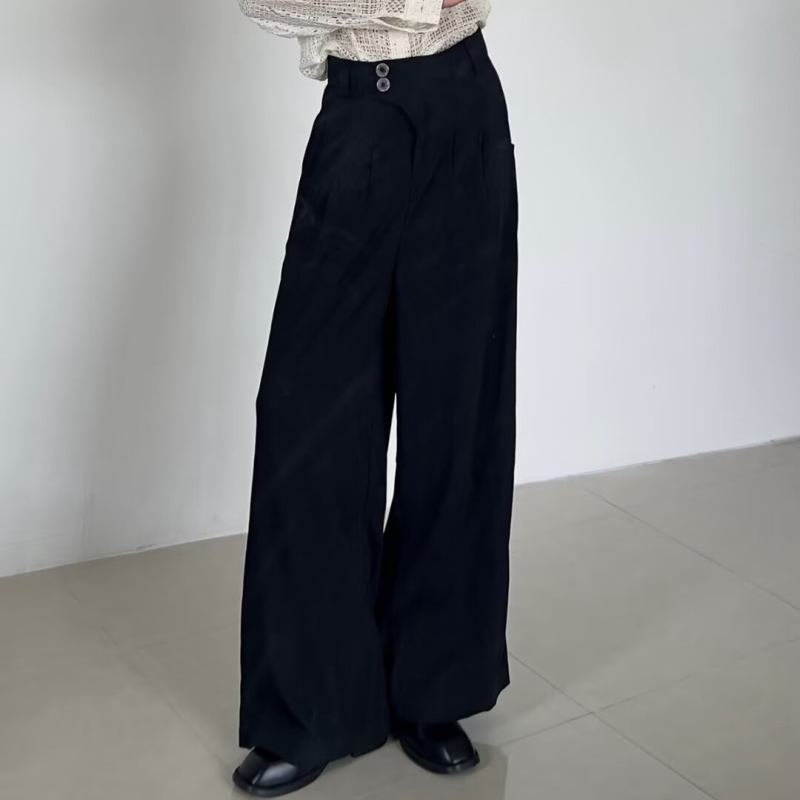 Muške hlače s dvostrukim plisiranjem, širokih nogavica, ravni kroj, visoki struk, duljina do poda, inspirirane japanskim stilom, casual, novi kineski stil.