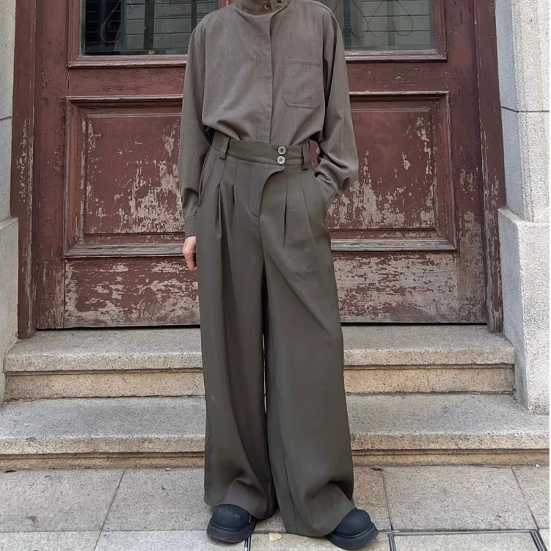 Muške hlače s dvostrukim plisiranjem, širokih nogavica, ravni kroj, visoki struk, duljina do poda, inspirirane japanskim stilom, casual, novi kineski stil.