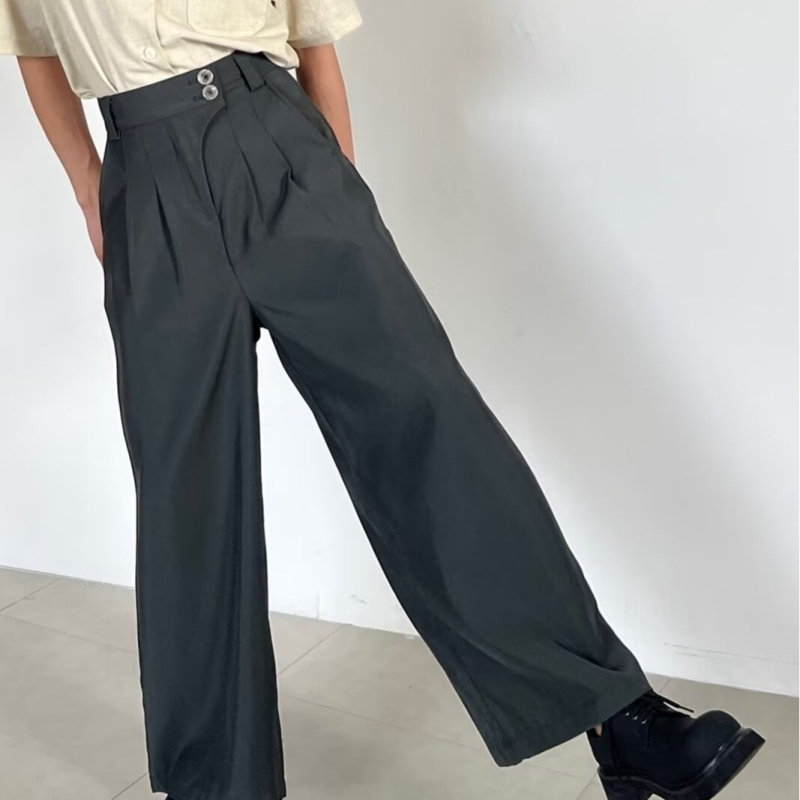 Muške hlače s dvostrukim plisiranjem, širokih nogavica, ravni kroj, visoki struk, duljina do poda, inspirirane japanskim stilom, casual, novi kineski stil.