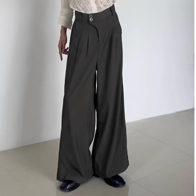 Muške hlače s dvostrukim plisiranjem, širokih nogavica, ravni kroj, visoki struk, duljina do poda, inspirirane japanskim stilom, casual, novi kineski stil.