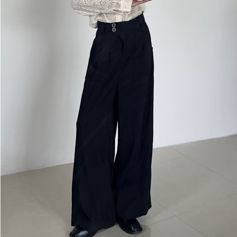 Muške hlače s dvostrukim plisiranjem, širokih nogavica, ravni kroj, visoki struk, duljina do poda, inspirirane japanskim stilom, casual, novi kineski stil.