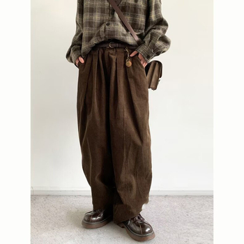 Unisex hlače od korduroja, smeđa boja kave, ravni kroj, opušteno, casual, dugačke