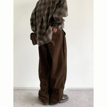 Unisex hlače od korduroja, smeđa boja kave, ravni kroj, opušteno, casual, dugačke