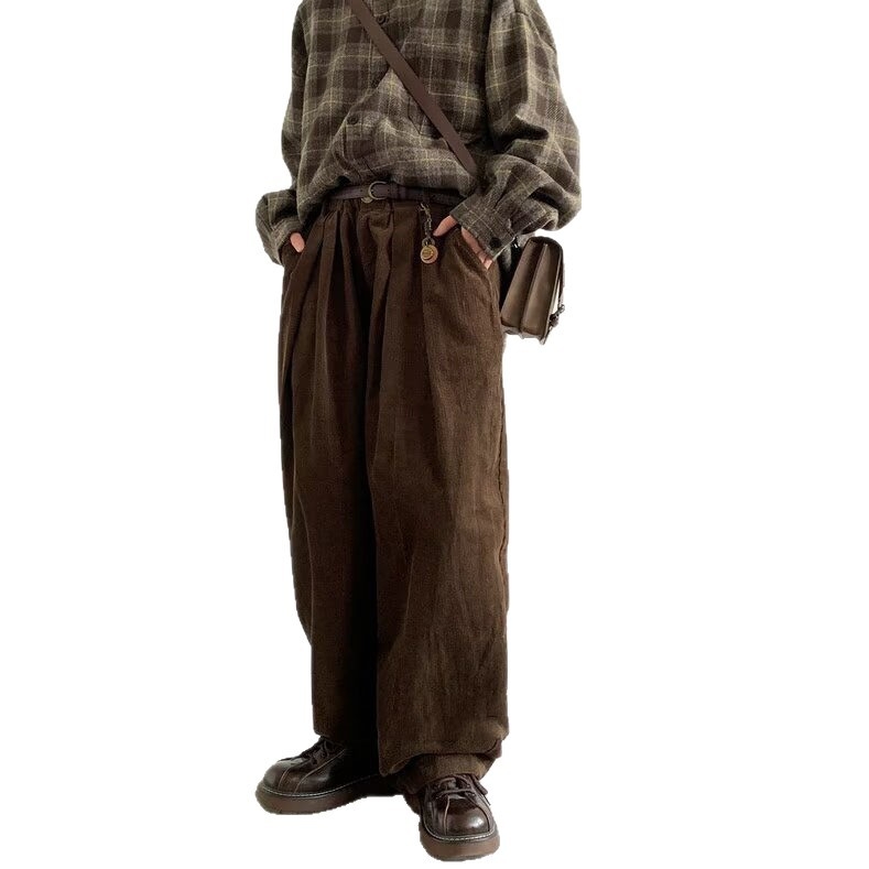 Unisex hlače od korduroja, smeđa boja kave, ravni kroj, opušteno, casual, dugačke
