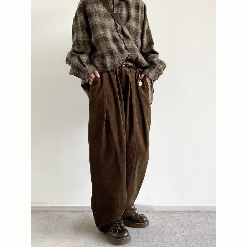 Unisex hlače od korduroja, smeđa boja kave, ravni kroj, opušteno, casual, dugačke