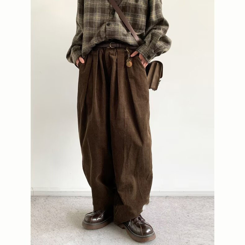 Unisex hlače od korduroja, smeđa boja kave, ravni kroj, opušteno, casual, dugačke