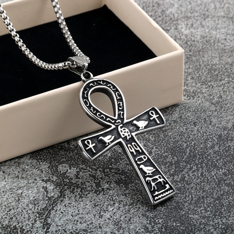 Unisex ogrlica od nehrđajućeg čelika s Ankh križem, egipatski motiv, ulični retro stil