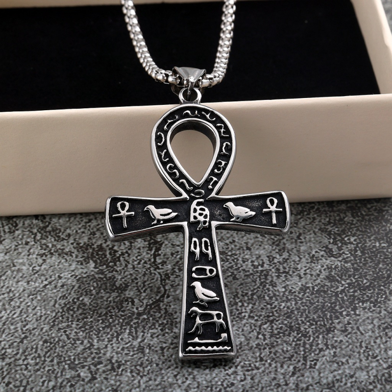 Unisex ogrlica od nehrđajućeg čelika s Ankh križem, egipatski motiv, ulični retro stil