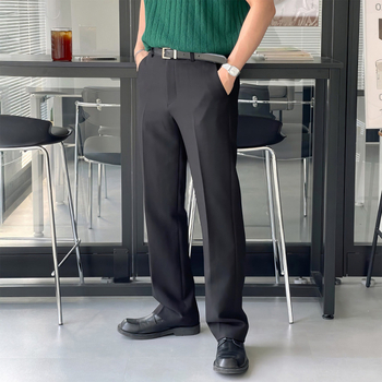 Μαύρα ανδρικά παντελόνια ίσιας γραμμής για business, φθινοπωρινό-χειμερινό, στενή εφαρμογή με κομψή πτώση του υφάσματος, επαγγελματικά παντελόνια κουστουμιού