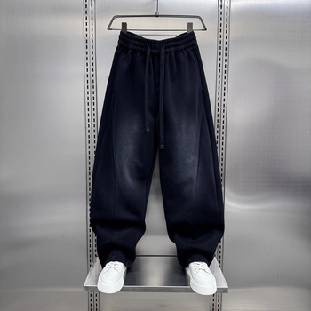 Američki streetwear jesen 2025 — muške sportske hlače, širokih nogavica, visok struk, elastični pojas, široke noge, izblijedjeli efekt