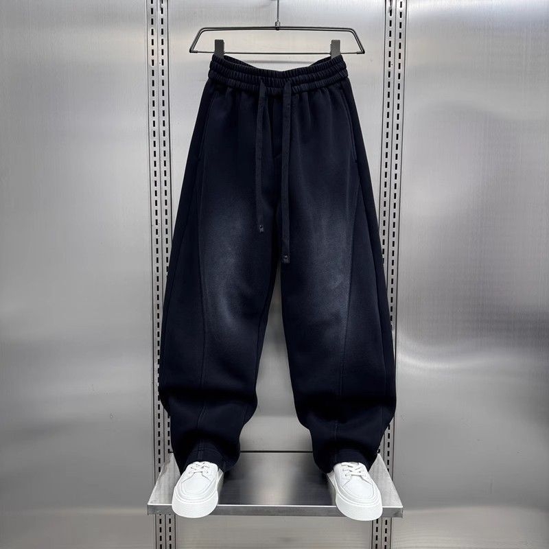 Američki streetwear jesen 2025 — muške sportske hlače, širokih nogavica, visok struk, elastični pojas, široke noge, izblijedjeli efekt