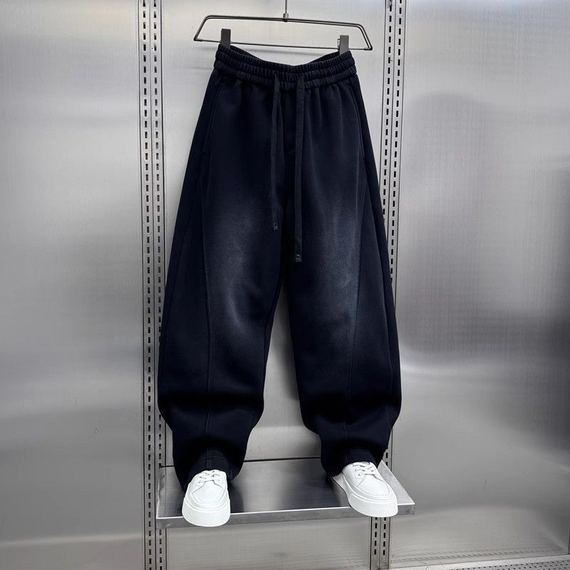 Američki streetwear jesen 2025 — muške sportske hlače, širokih nogavica, visok struk, elastični pojas, široke noge, izblijedjeli efekt