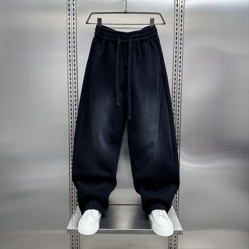 Američki streetwear jesen 2025 — muške sportske hlače, širokih nogavica, visok struk, elastični pojas, široke noge, izblijedjeli efekt