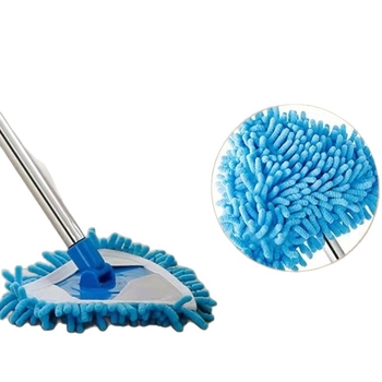 Trokutasti mop za kućnu upotrebu, suho i mokro čišćenje, višefunkcionalni mop s nehrđajućom šipkom i chenille glavom, pogodan za najam stanova