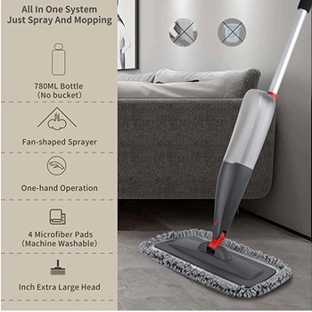 Spray mop za drvene podove – bezkontaktna dezinfekcija, mokro i suho korištenje, glava od mikrovlakana