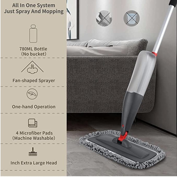 Spray mop za drvene podove – bezkontaktna dezinfekcija, mokro i suho korištenje, glava od mikrovlakana
