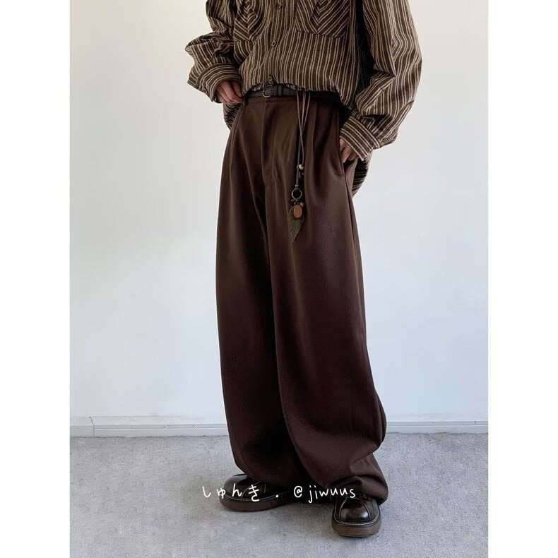 Jesenske muške hlače s visokim strukom, inspirirane japanskim retro krojem, opuštenog ravnog kroja, casual duge hlače