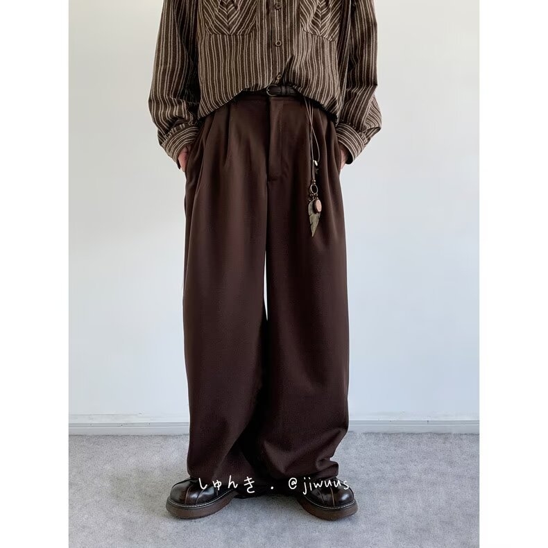 Jesenske muške hlače s visokim strukom, inspirirane japanskim retro krojem, opuštenog ravnog kroja, casual duge hlače