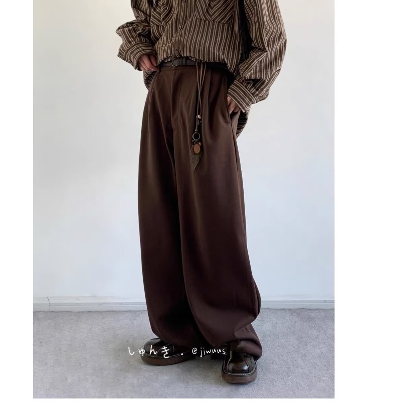 Jesenske muške hlače s visokim strukom, inspirirane japanskim retro krojem, opuštenog ravnog kroja, casual duge hlače