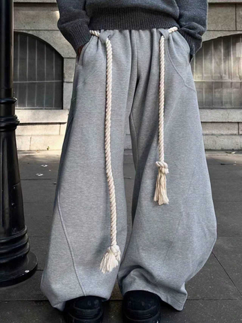 Pantaloni casual pentru bărbați, cu șnur, căptușiți cu fleece, croială lejeră, drepti, largi, de iarnă
