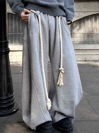 Pantaloni casual pentru bărbați, cu șnur, căptușiți cu fleece, croială lejeră, drepti, largi, de iarnă