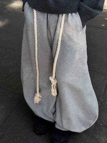 Pantaloni casual pentru bărbați, cu șnur, căptușiți cu fleece, croială lejeră, drepti, largi, de iarnă